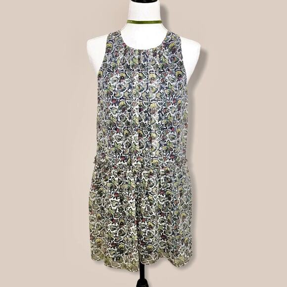 Likely NWT Floral Print Shift Sundress Cream Blue & Green Georgette Mini - Picture 5 of 8
